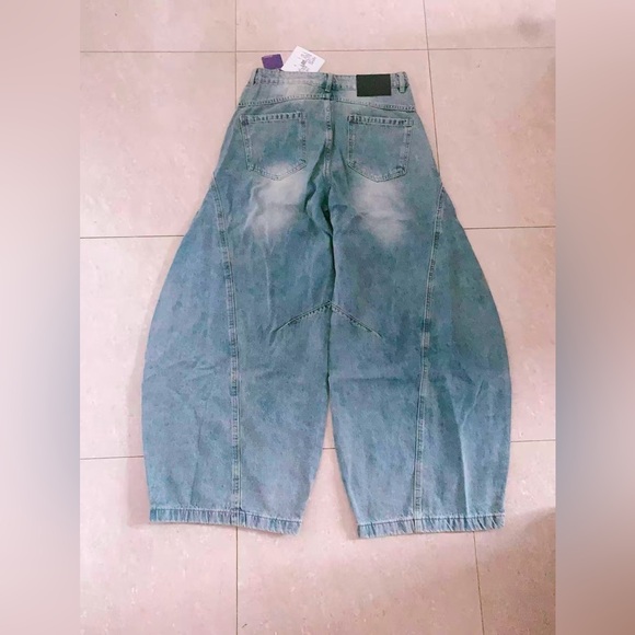 retro‎ wide-leg curved knife jeans high waist versatile practical sickle pants - Picture 3 of 6